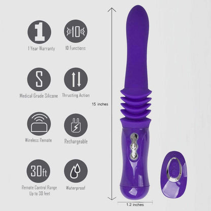 MONROE USB Rechargable Silicone Thrusting Portable Love Machine - Purple - Thorn & Feather