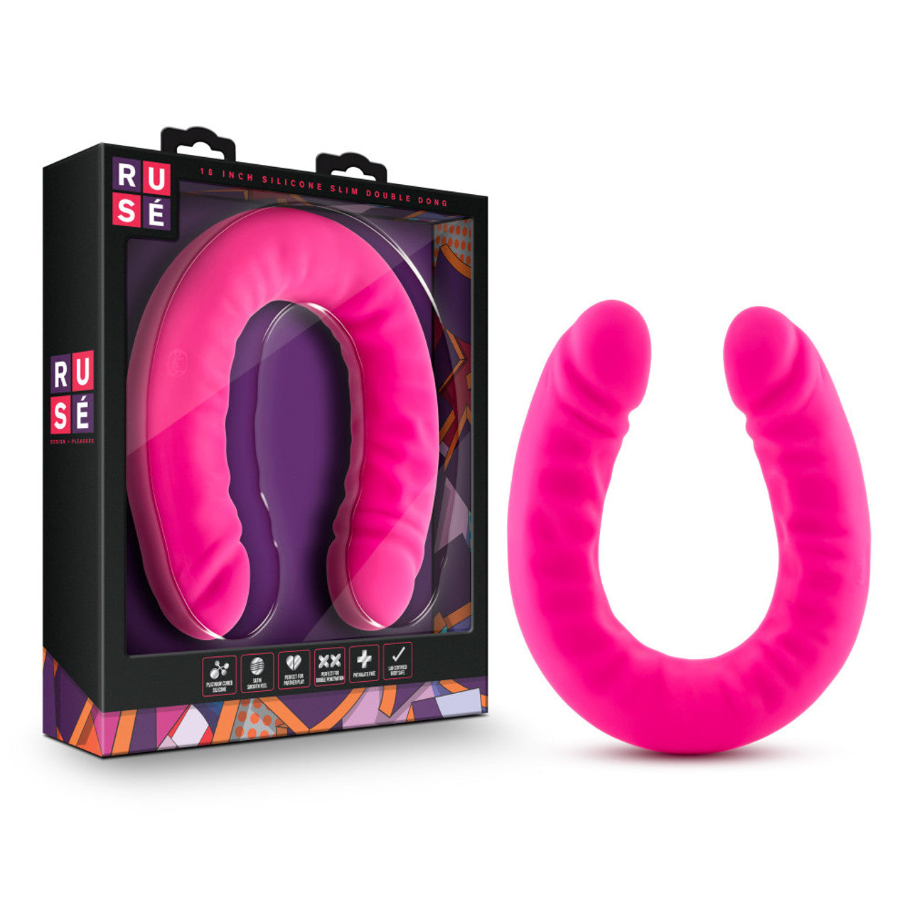 Ruse 18 inch Silicone Slim Double Dong - Hot Pink - Thorn & Feather