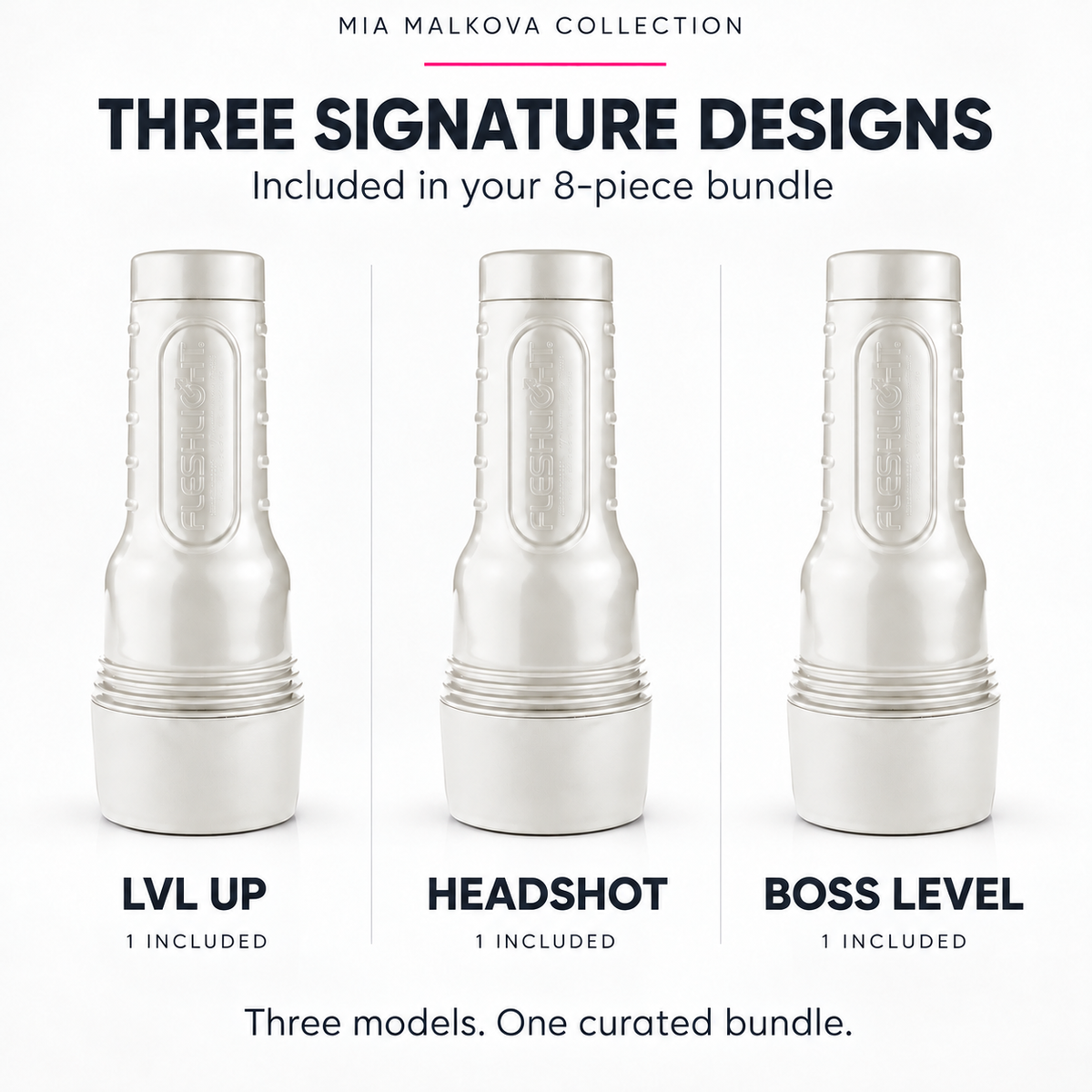 Mia Malkova Lvl Up, Headshot and Boss Level, one of each included in matching ivory cases