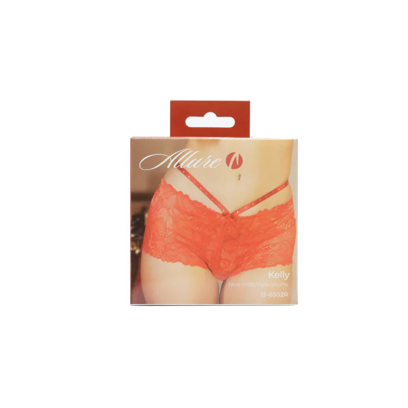 Allure Kelly Lace Crotchless Shorts - Red
