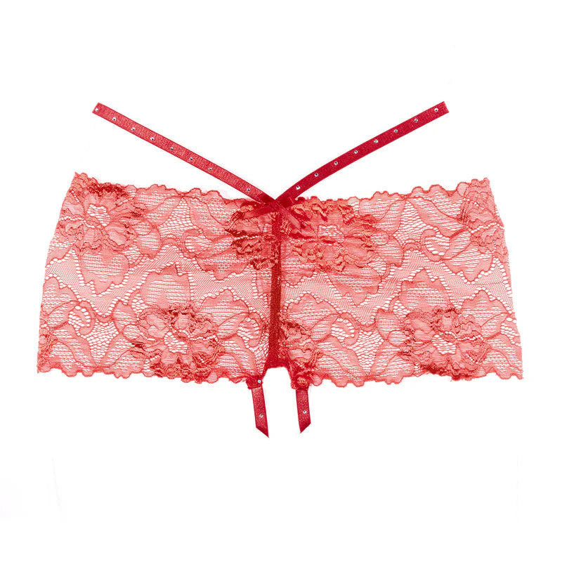 Short ouvert à l'entrejambe en dentelle Allure Kelly - Rouge