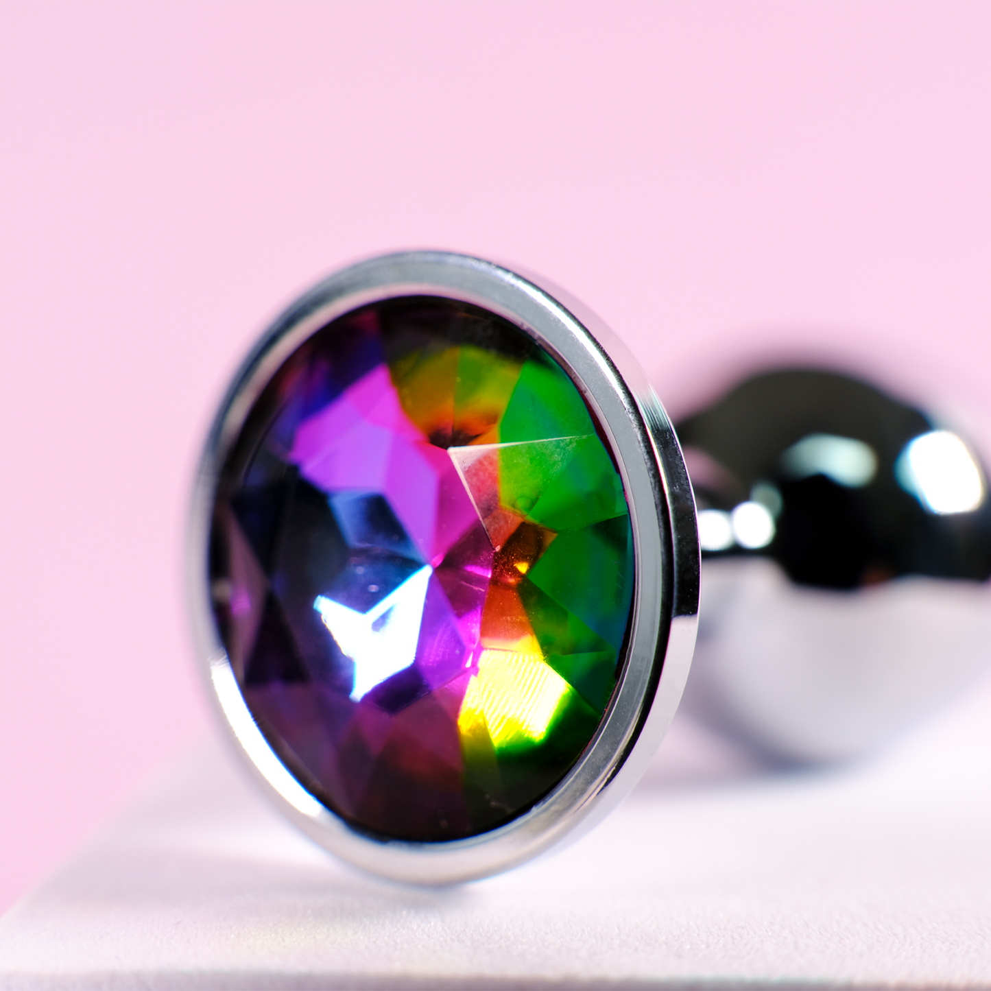 Diamond Round Anal Plug - Small, Rainbow