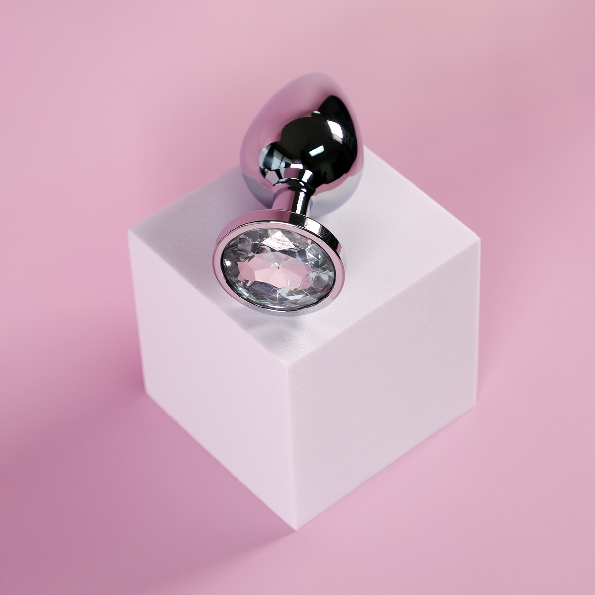 Plug anal rond en diamant - Grand, blanc