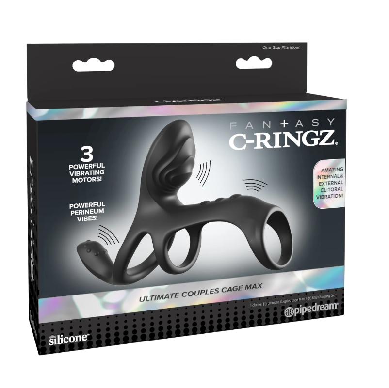 Cage à fantasmes Ultimate Couples Cage Max avec anneaux en C - Noir