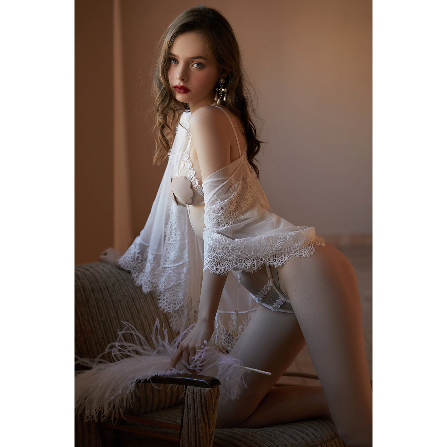 Celeste Noire Lace Harness & Robe Set