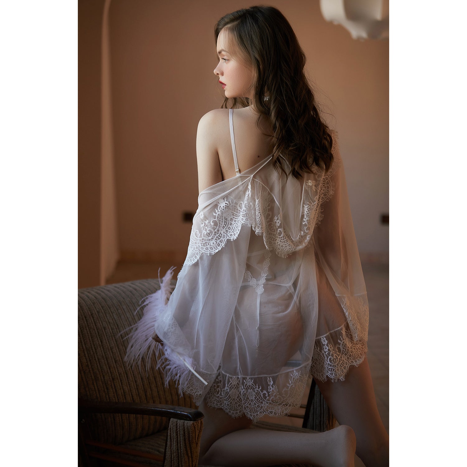 Celeste Noire Lace Harness & Robe Set