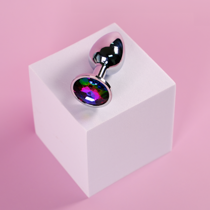 Diamond Round Anal Plug - Small, Rainbow