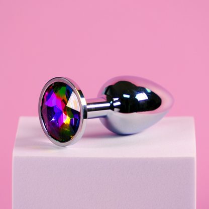 Diamond Round Anal Plug - Small, Rainbow