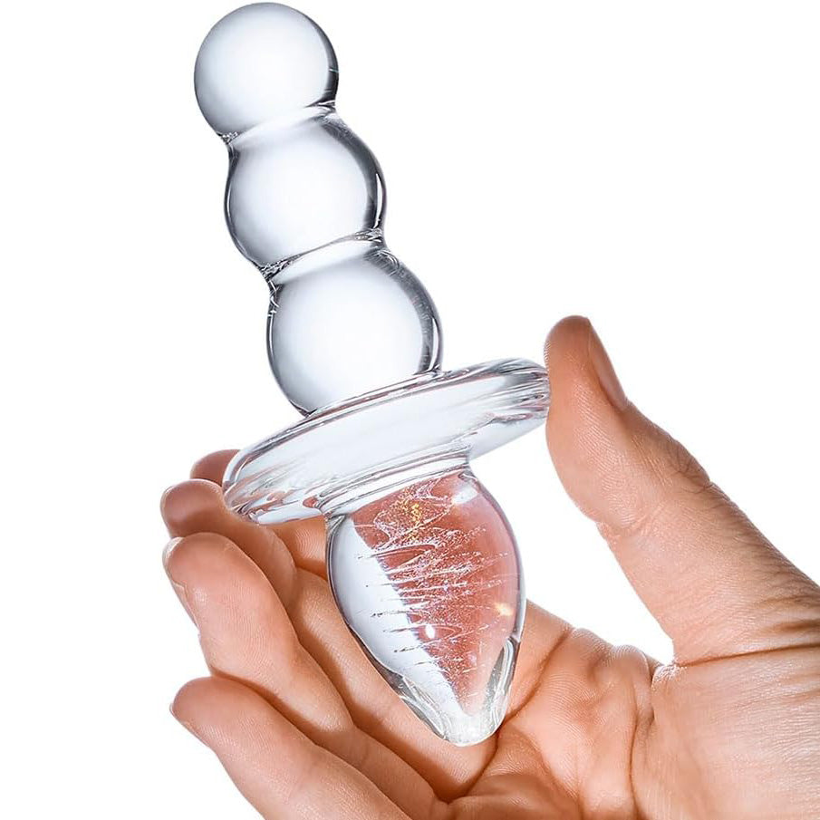 Glas Titus Beaded Butt Plug - Clear
