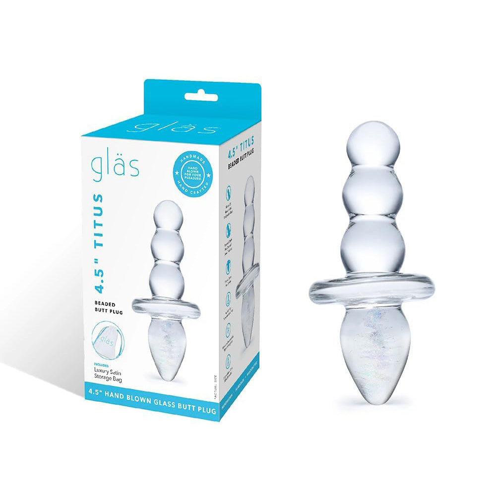 Glas Titus Beaded Butt Plug - Clear