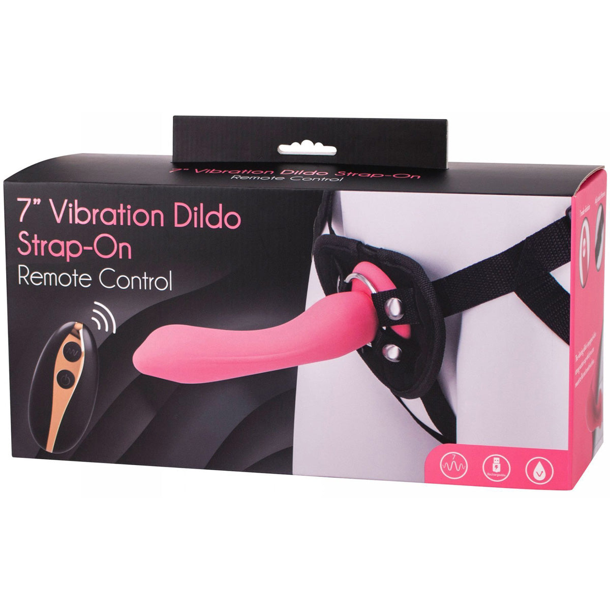 7” Vibrating Strap-On & Harness - Pink