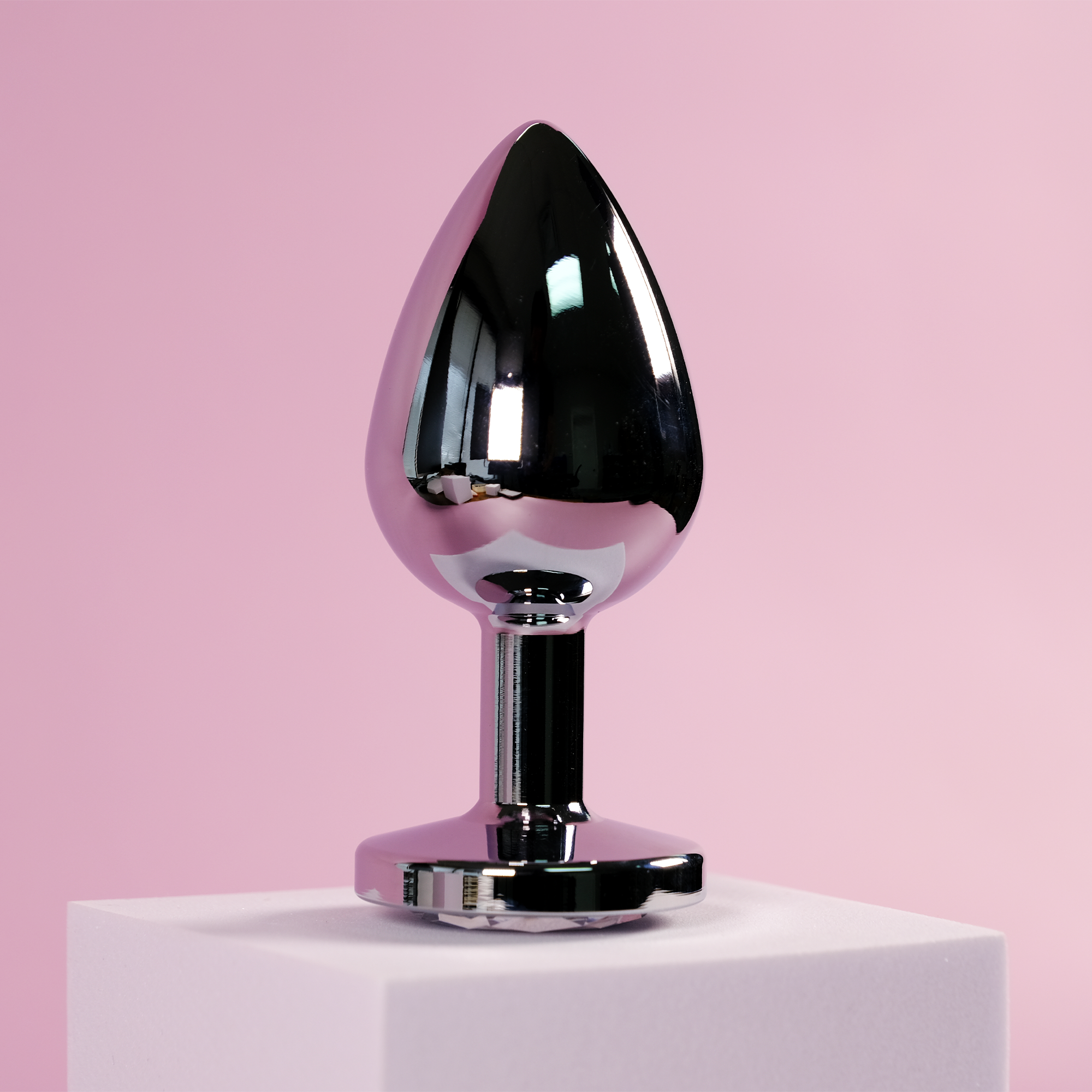 Plug anal rond en diamant - Grand, blanc