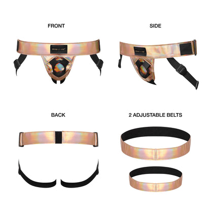 Strap On Me Curious Leatherette Harness - Rose Gold Holographic - Thorn & Feather