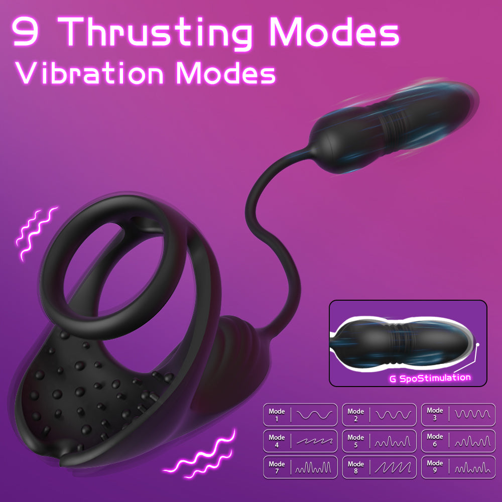 Rusru Thrusting Cock Ring with Anal Plug
