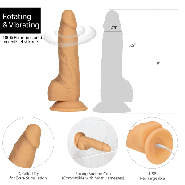 8" Rotating & Vibrating Dildo with Remote