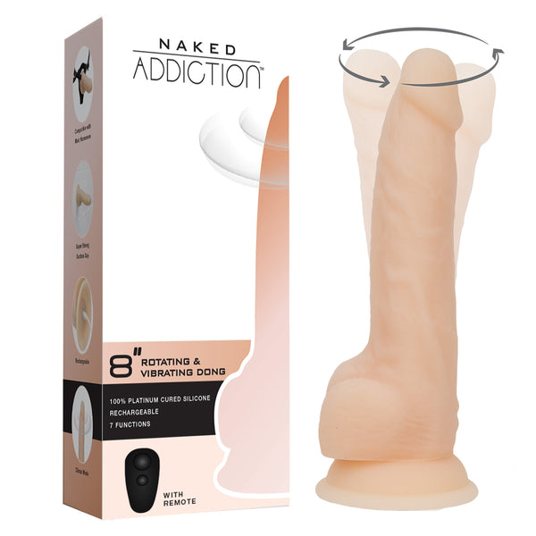 8" Rotating & Vibrating Dildo with Remote – Vanilla