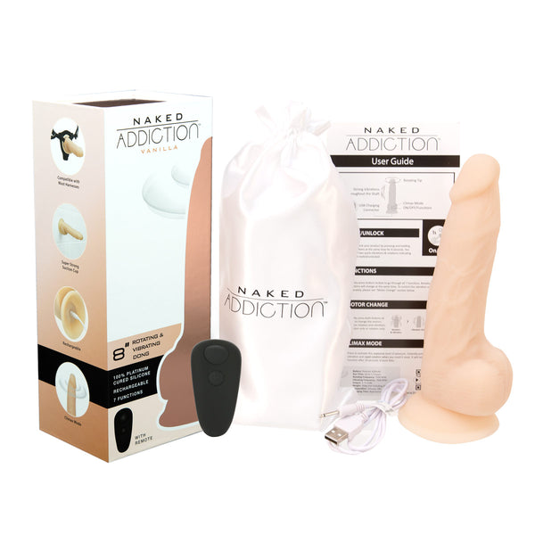 8" Rotating & Vibrating Dildo with Remote – Vanilla