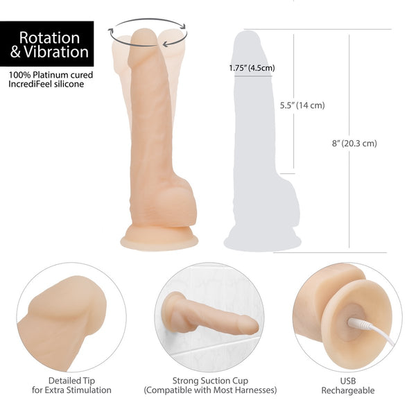 8" Rotating & Vibrating Dildo with Remote – Vanilla