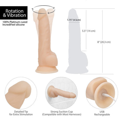 8" Rotating & Vibrating Dildo with Remote – Vanilla