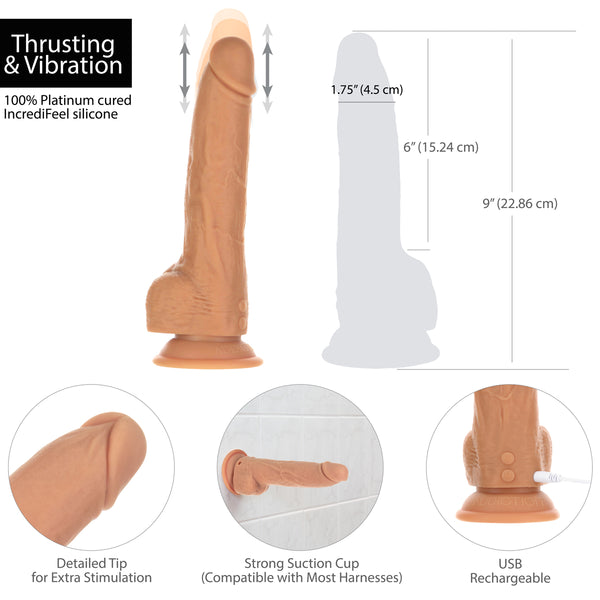 9” Thrusting Dildo with Remote - Caramel