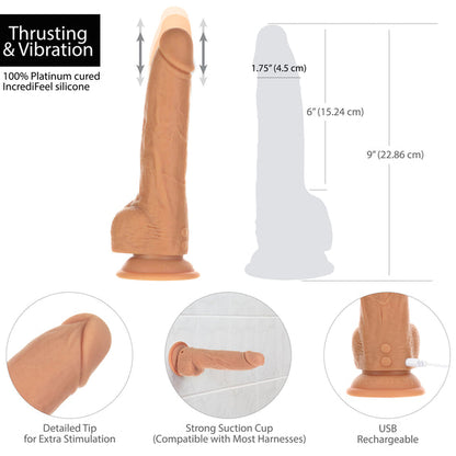 9” Thrusting Dildo with Remote - Caramel