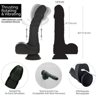 8.6” Silicone Rotating & Thrusting Dildo with Remote - Noir