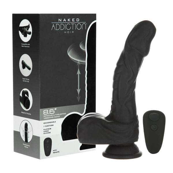 8.6” Silicone Rotating & Thrusting Dildo with Remote - Noir