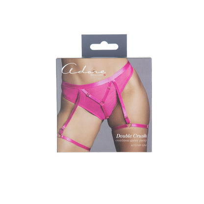 Double Crush Crotchless Garter Panty - Hot Pink