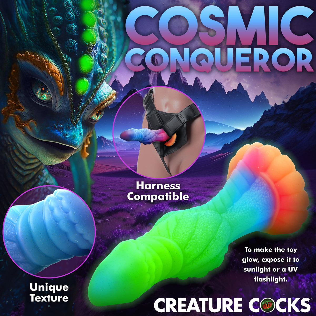 Galactic Alien Glow-in-the-Dark Silicone Creature Dildo - Thorn & Feather