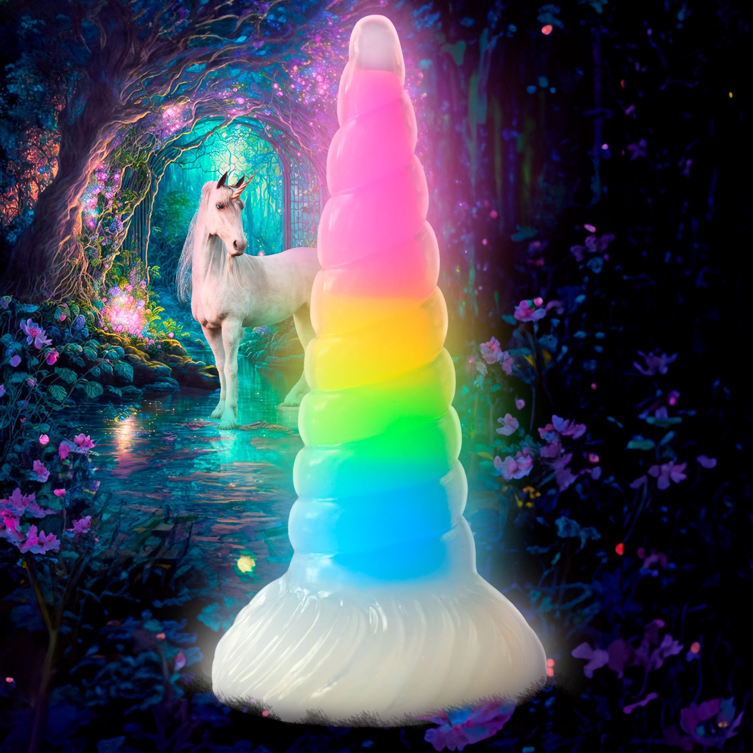 Uni-Glow Glow-in-the-Dark Rainbow Silicone Dildo