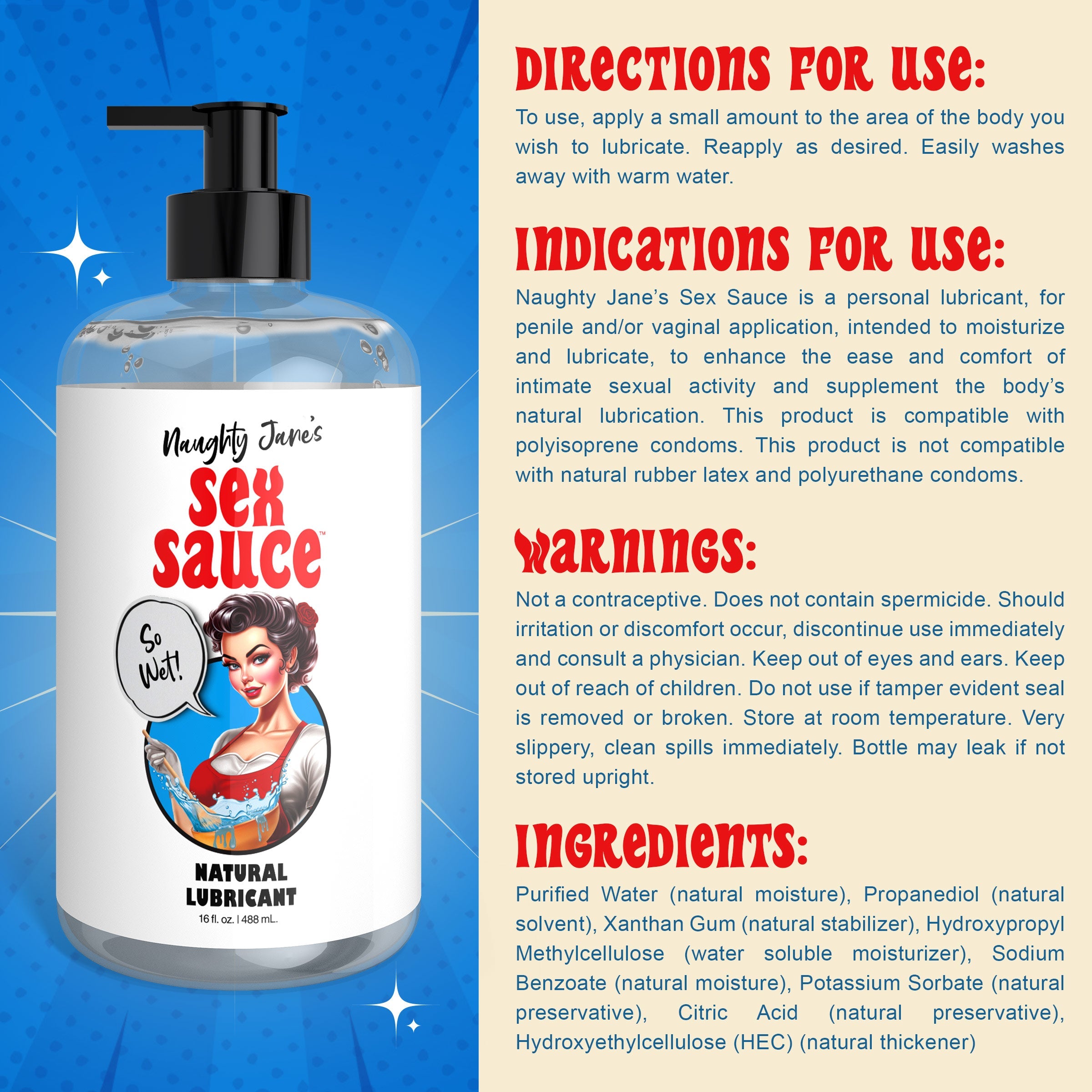 Naughty Jane's Sex Sauce Natural Lubricant - 16 oz