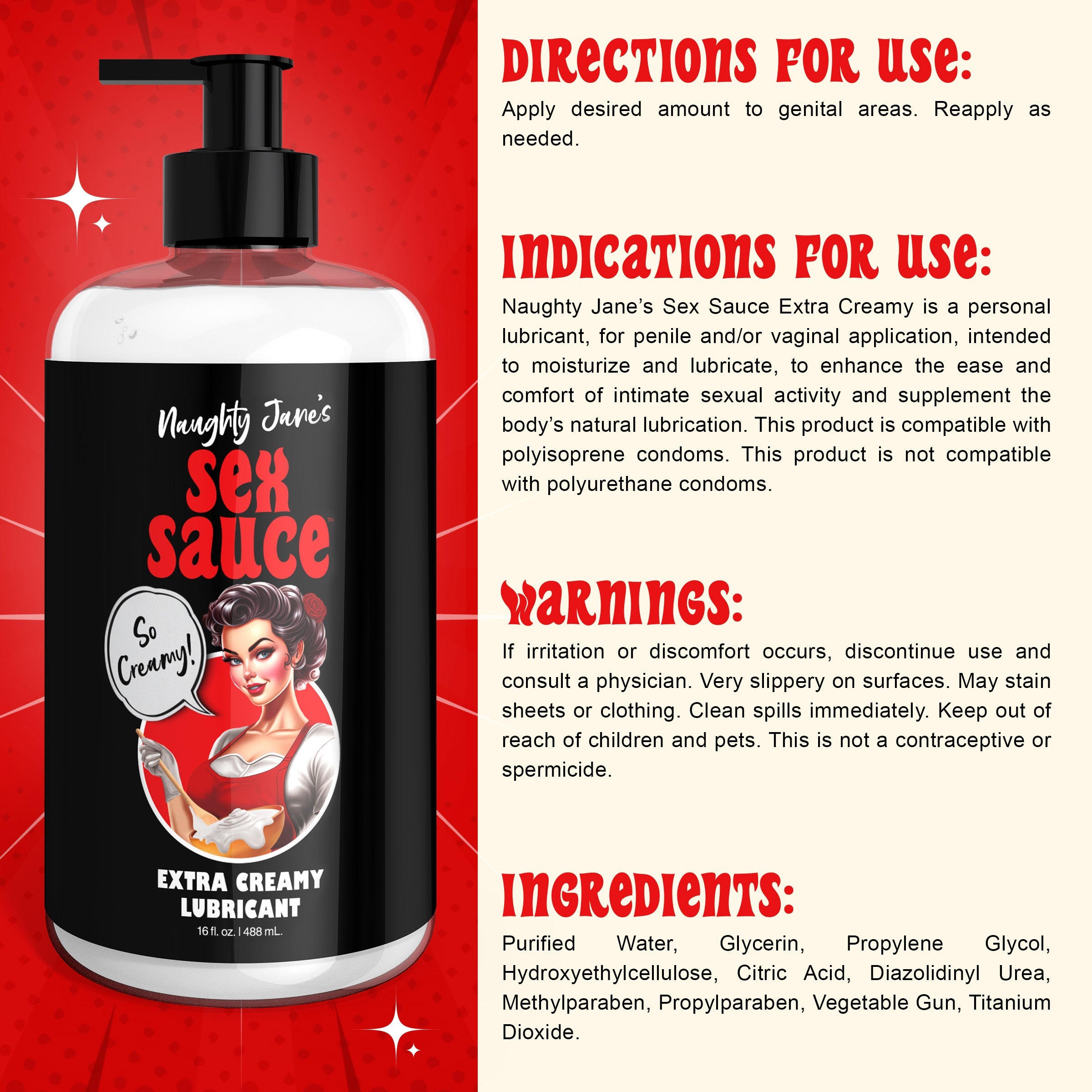 Naughty Jane's Sex Sauce Extra Creamy Lubricant - 16 oz
