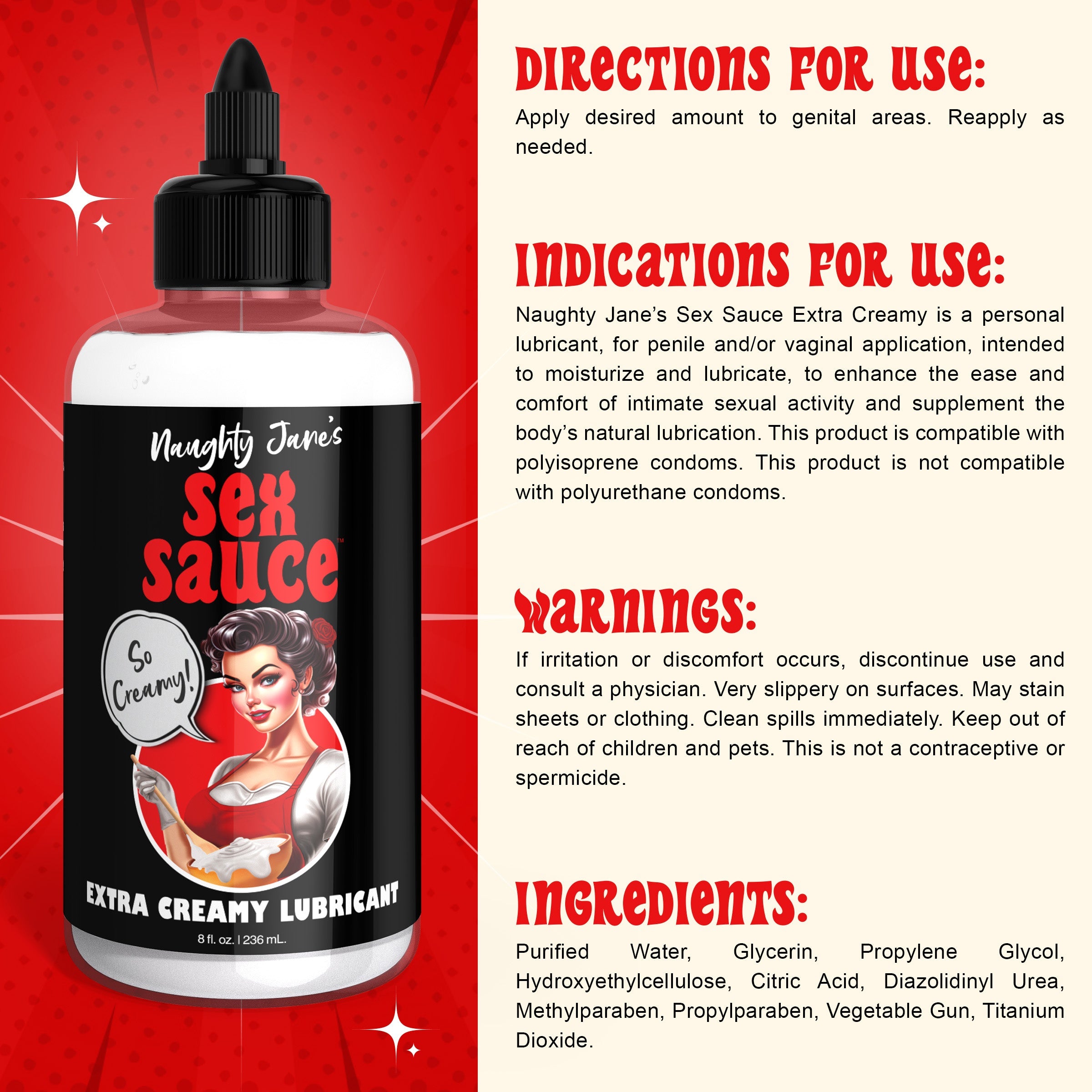 Naughty Jane's Sex Sauce Extra Creamy Lubricant - 8 oz