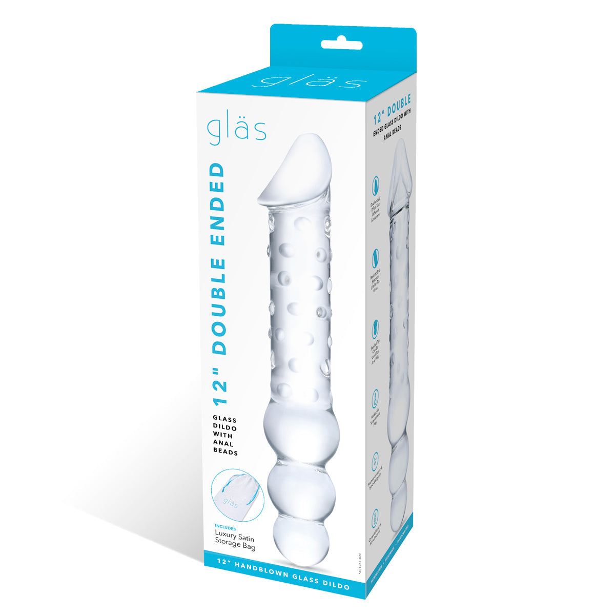 Glas 12” Double Ended Glass Dildo with Anal Beads