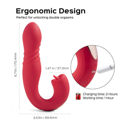JOI THRUST App Controlled Thrusting G-spot Vibrator & Tongue Clit Licker - Thorn & Feather