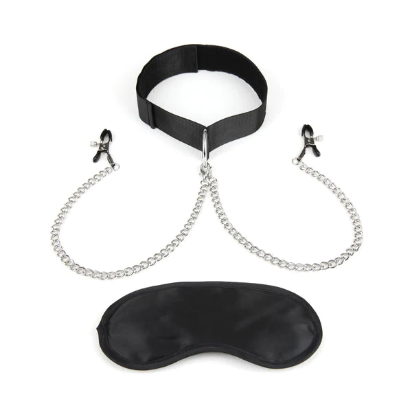 Lux Fetish - Collar and Adjustable Pressure Nipple Clamps - Thorn & Feather