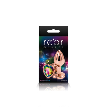 Rear Assets Rose Gold Heart Plug - Small, Rainbow - Thorn & Feather