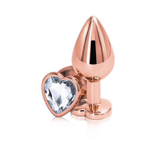 Rear Assets Rose Gold Heart Plug - Medium, Clear - Thorn & Feather