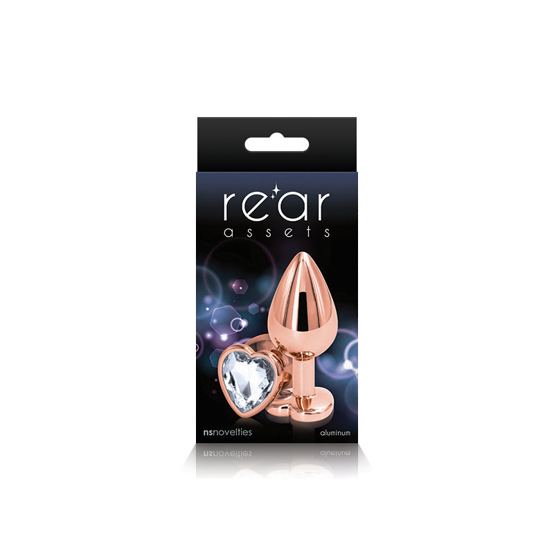 Rear Assets Rose Gold Heart Plug - Medium, Clear - Thorn & Feather