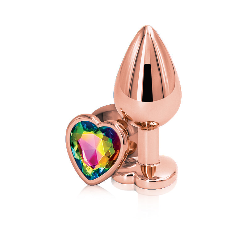 Rear Assets Rose Gold Heart Plug - Medium, Rainbow - Thorn & Feather