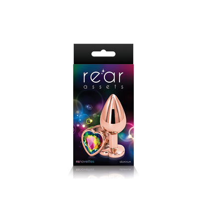 Rear Assets Rose Gold Heart Plug - Medium, Rainbow - Thorn & Feather