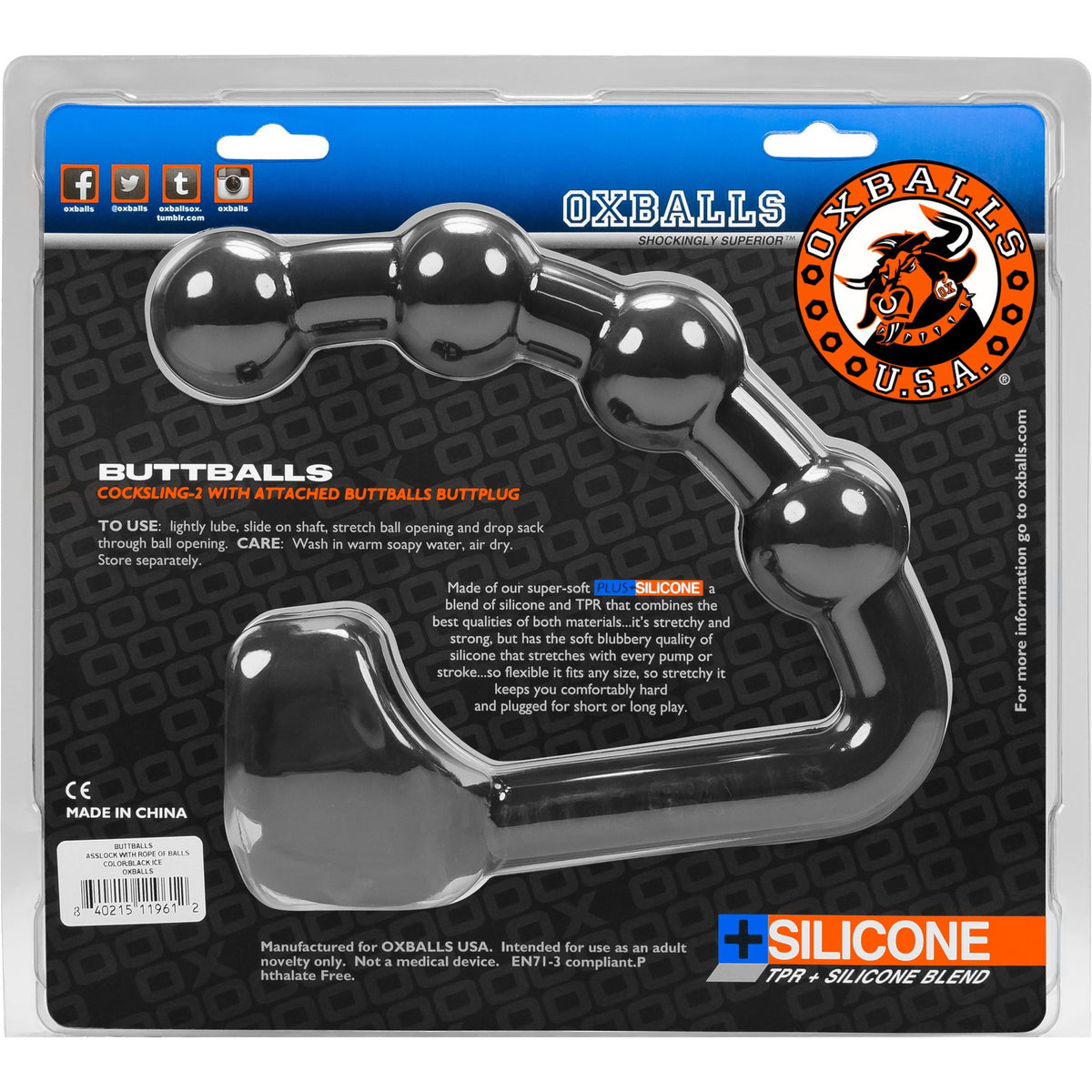 Oxballs Buttballs Ass-Lock & Cocksling - Glace noire