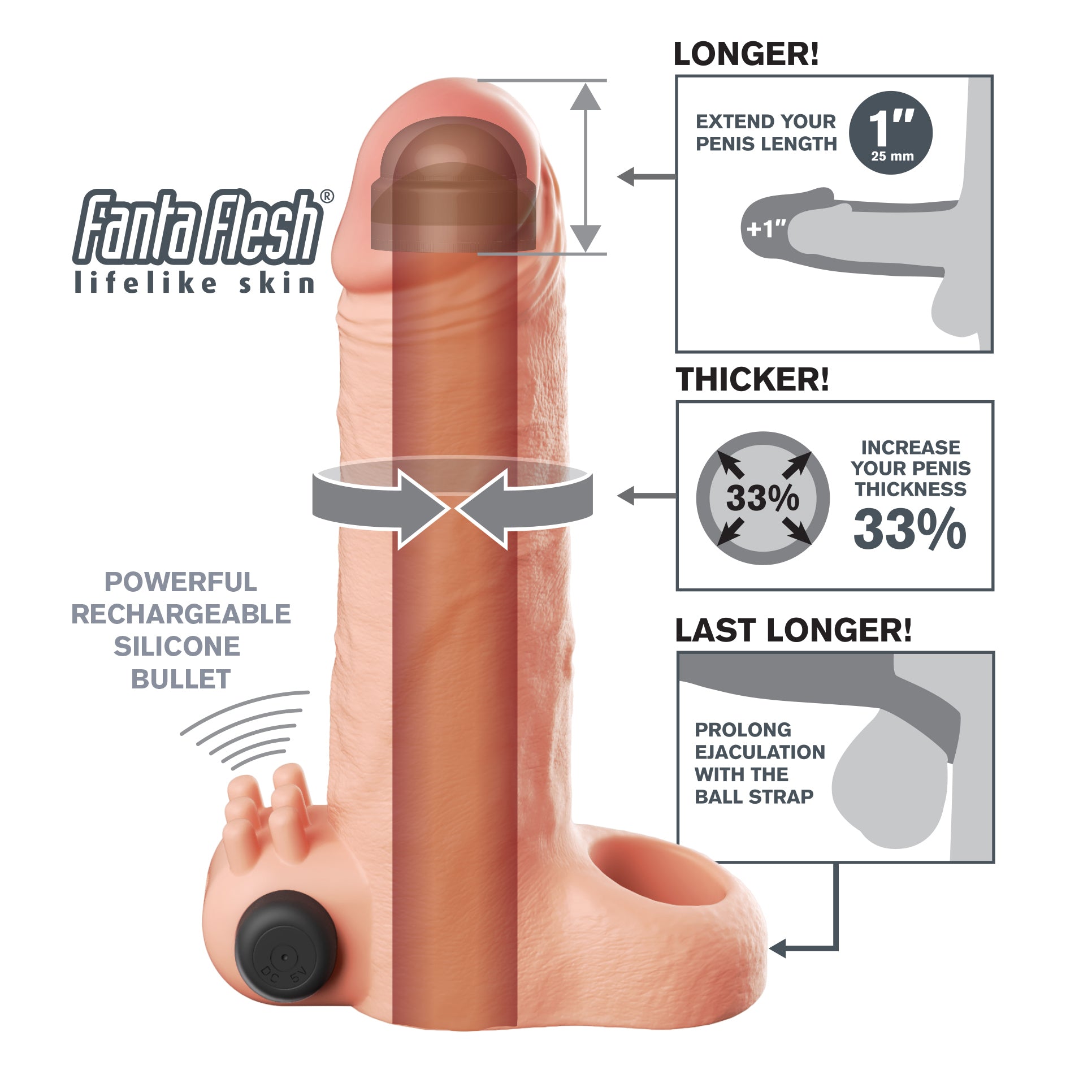 Fantasy X-Tensions Vibrating Real Feel 1" Extension