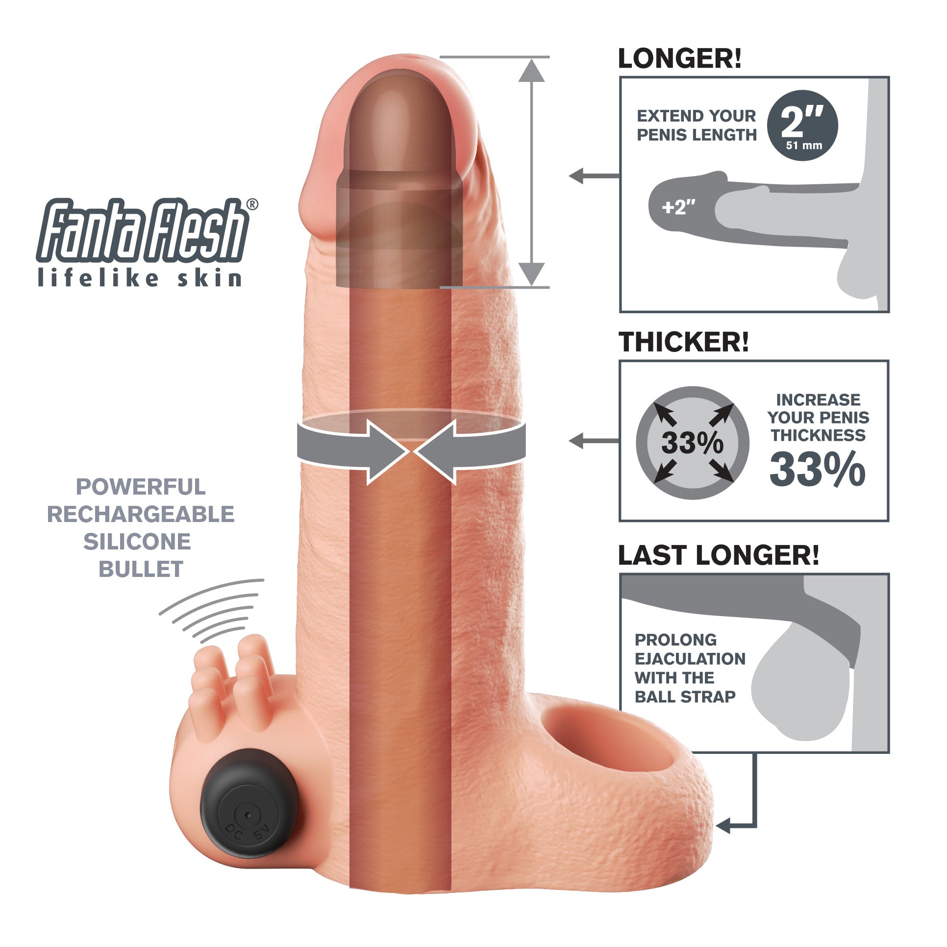 Fantasy X-Tensions Vibrating Real Feel 2" Extension
