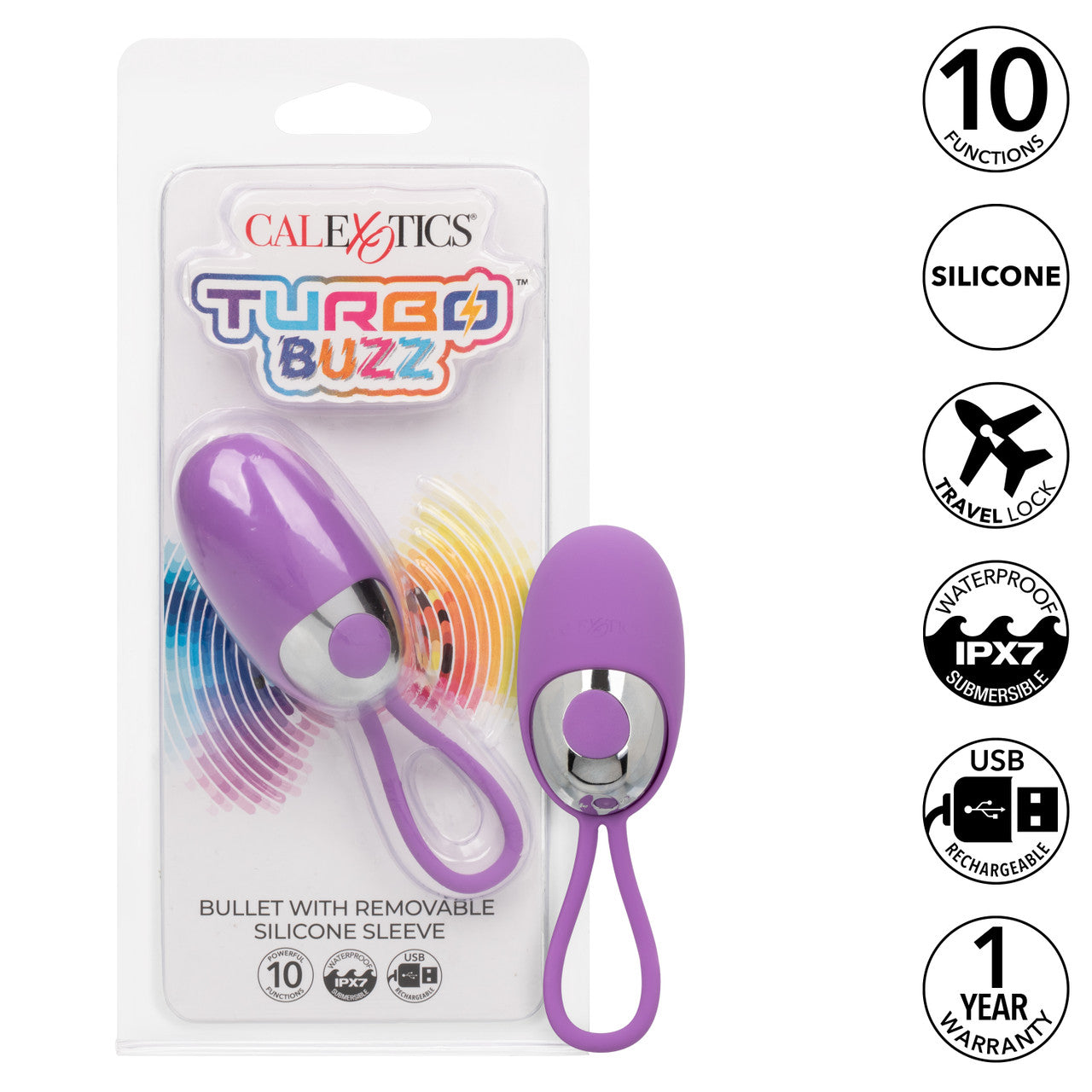 Turbo Buzz Bullet with Removable Silicone Sleeve - Purple