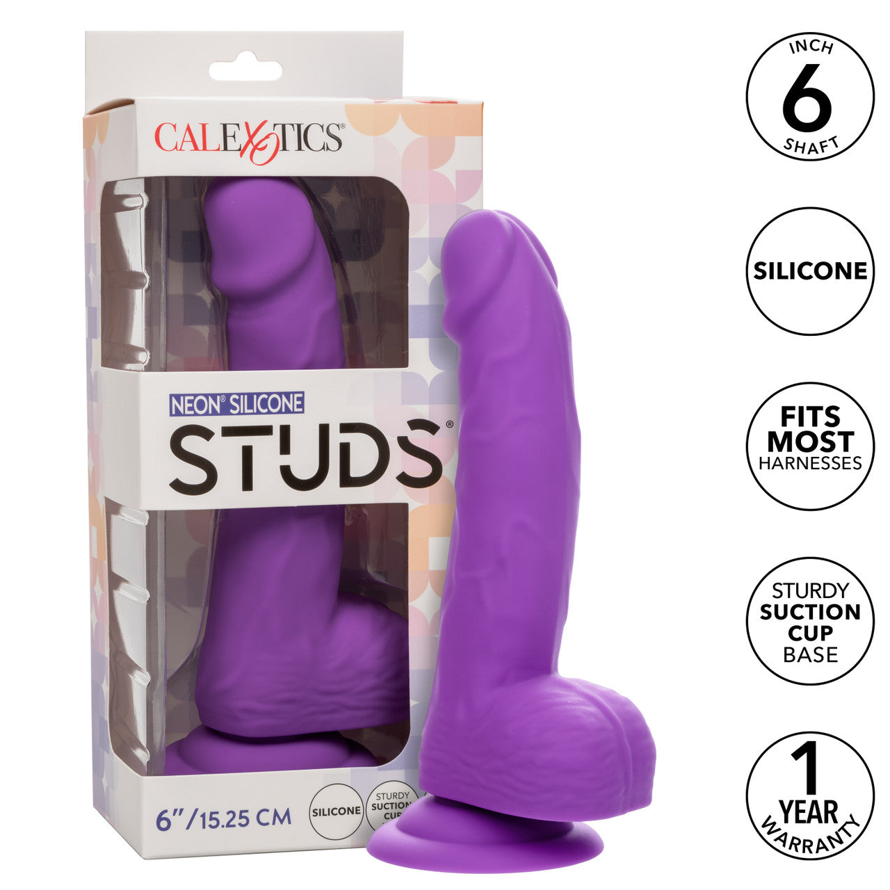 Neon Silicone Studs Realistic Dildo - 6"/15.25 cm