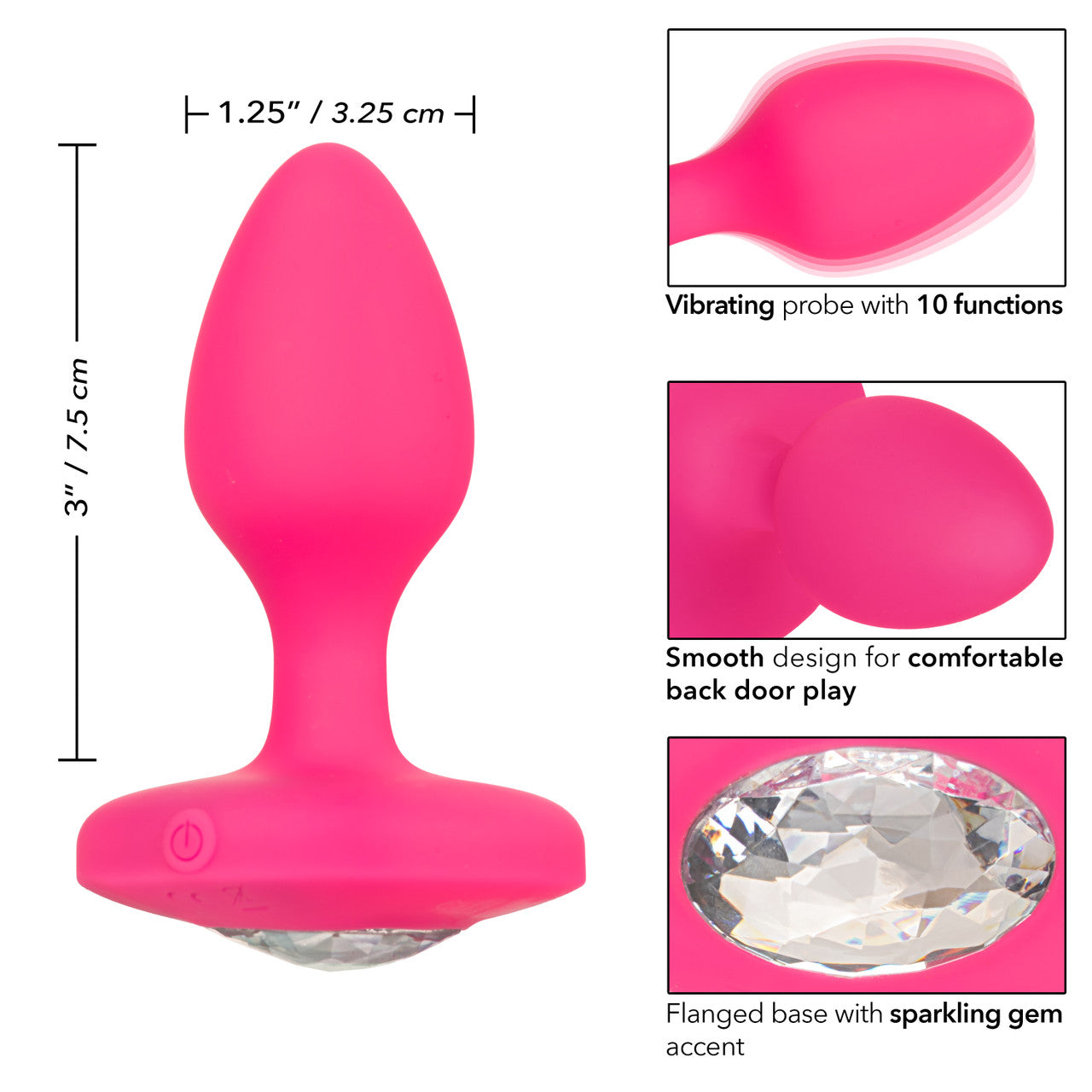 Cheeky Gems Medium Rechargeable Vibrating Probe - Pink - Thorn & Feather