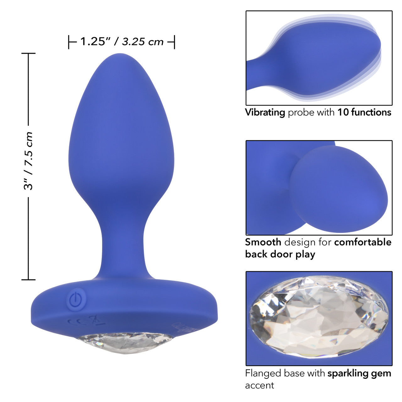 Cheeky Gems Medium Rechargeable Vibrating Probe - Blue - Thorn & Feather