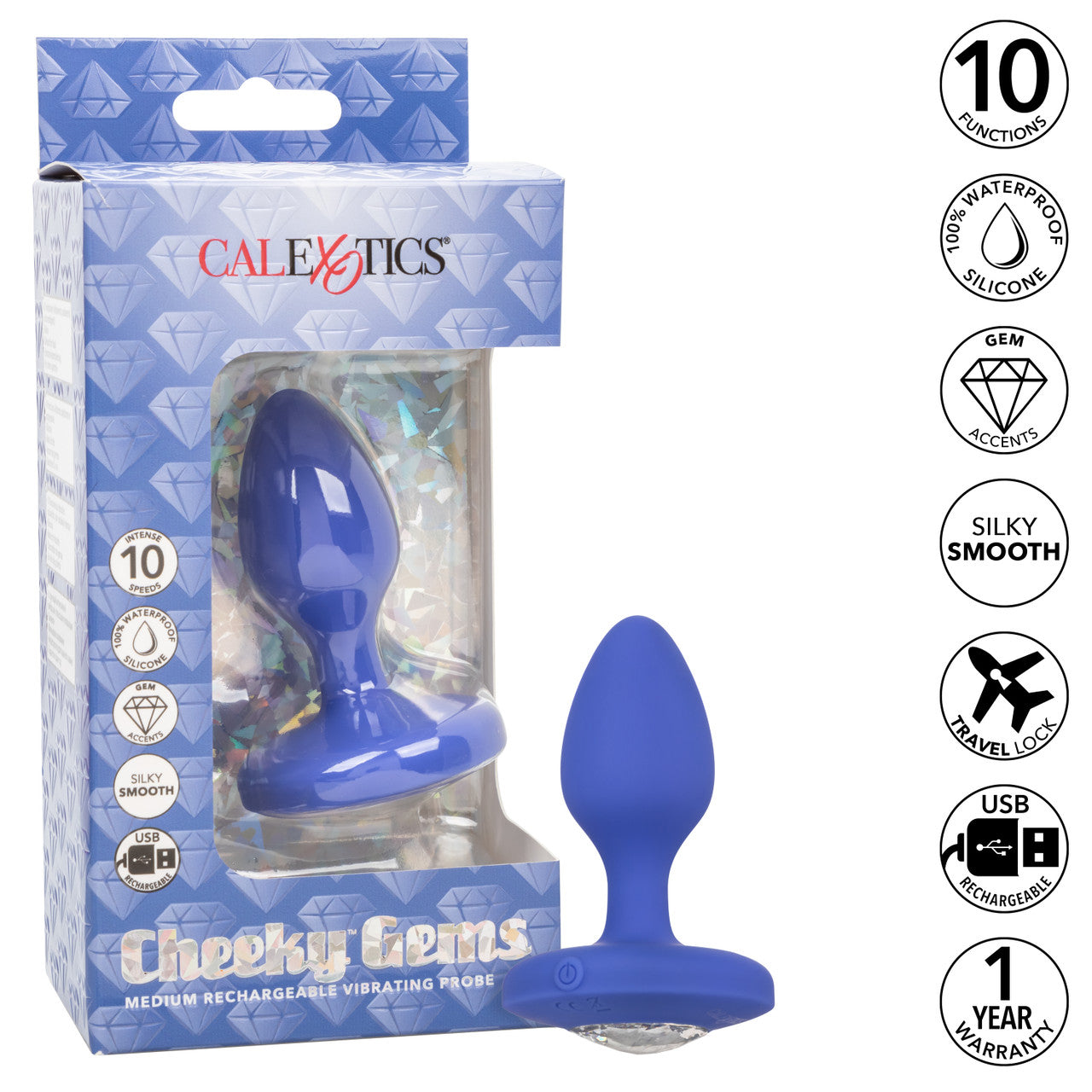 Cheeky Gems Medium Rechargeable Vibrating Probe - Blue - Thorn & Feather