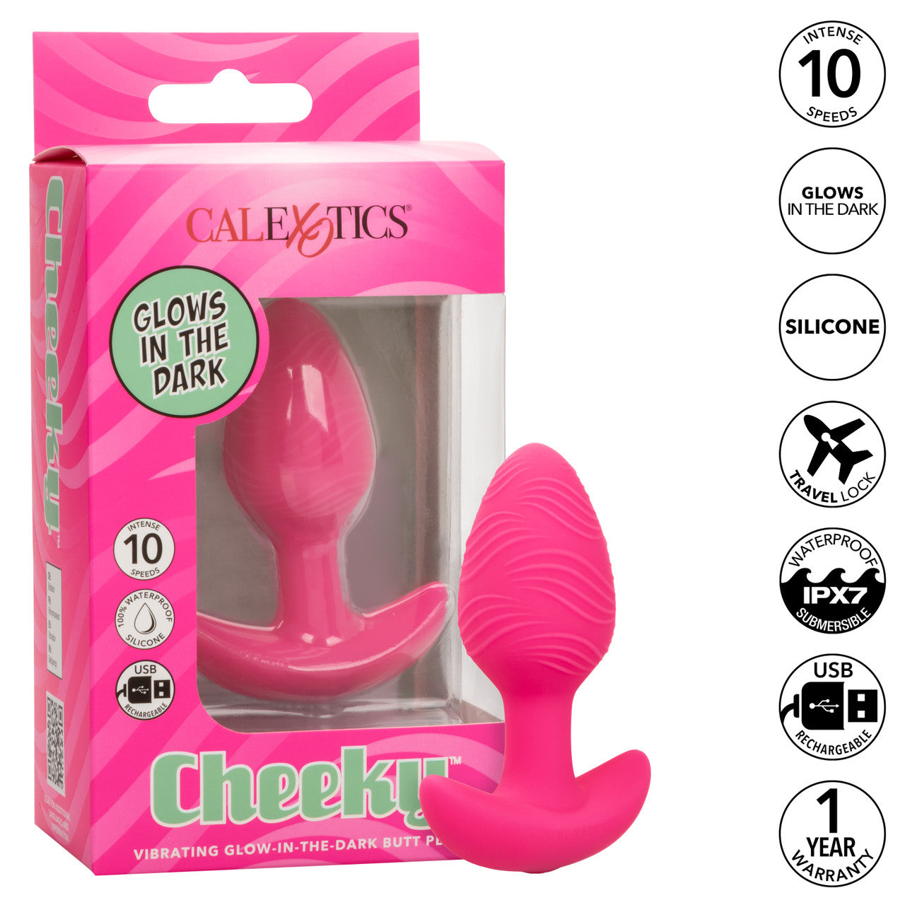 Cheeky Vibrating Glow-In-The-Dark Butt Plug - Clearance